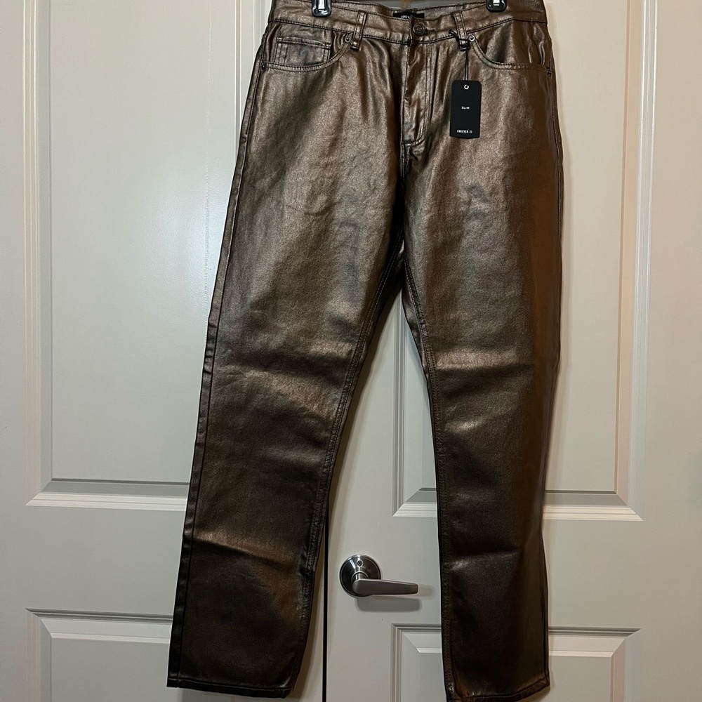 Forever 21 Men's Shiny Brown Straight Jeans